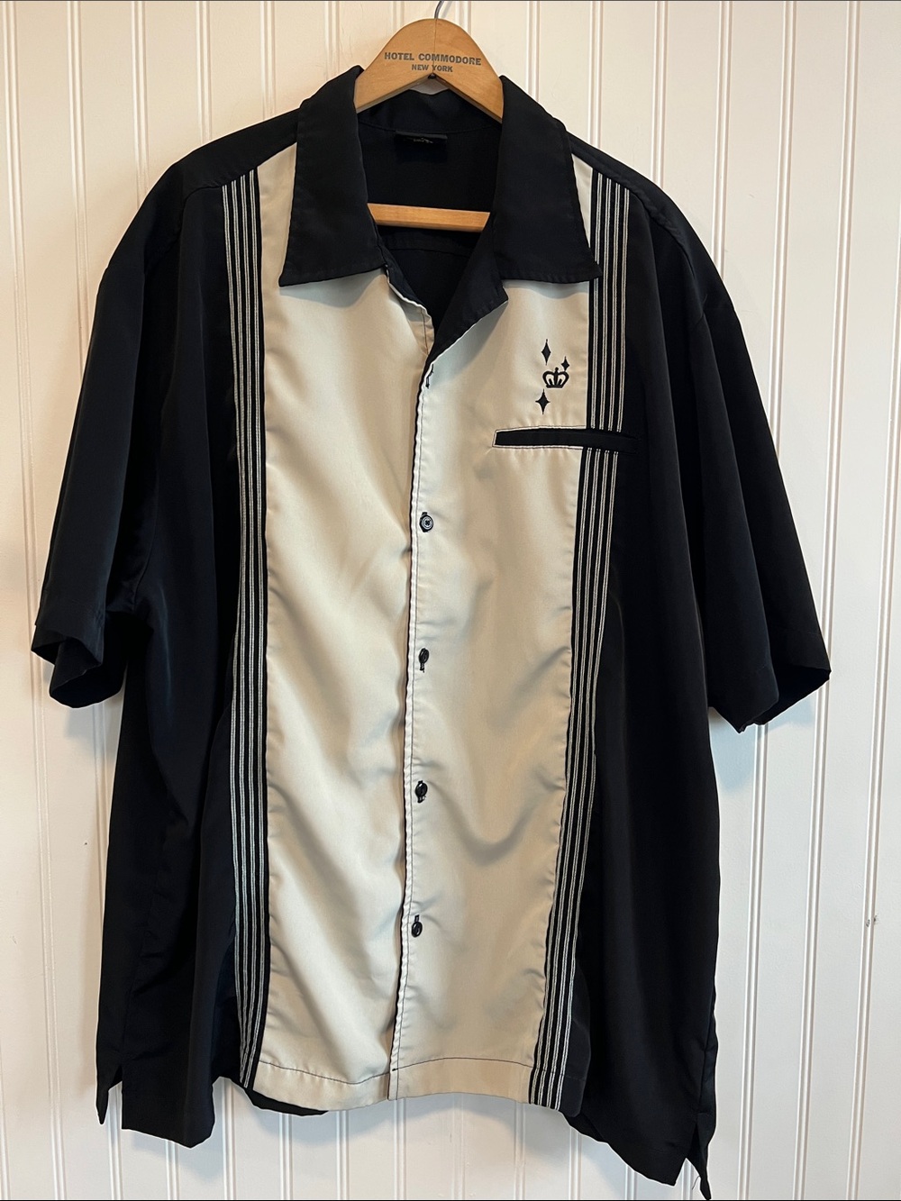Men's Short-Sleeve Two-Tone Bowling Shirt - Black & Cream